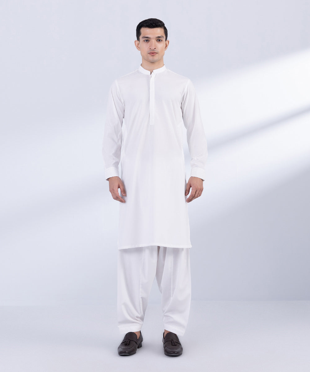 Men's Stitched White Wash & Wear Kurta Shalwar