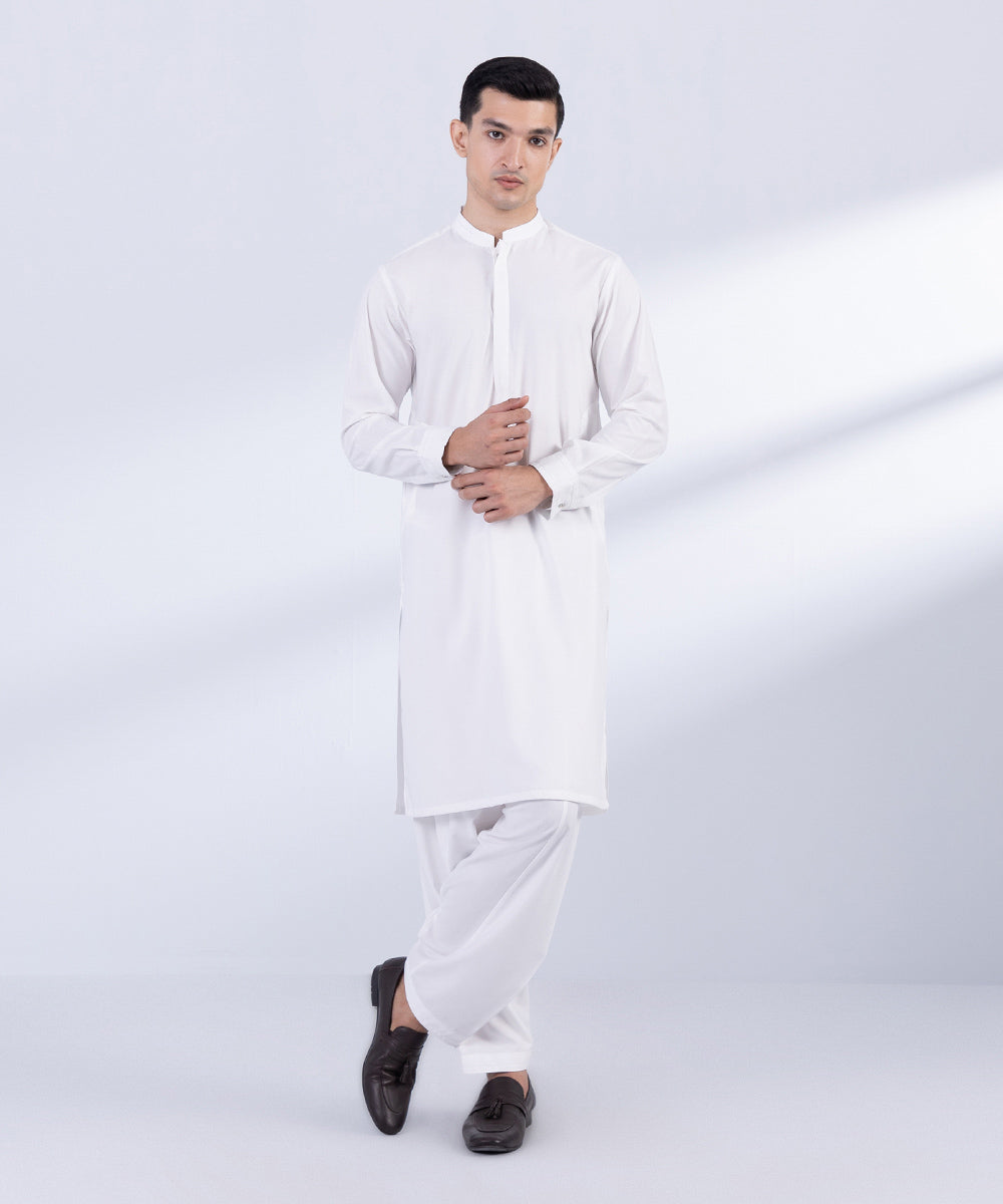 Men's Stitched White Wash & Wear Kurta Shalwar