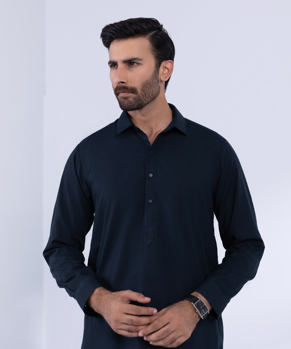 Men's Stitched Navy Wash & Wear Kurta Shalwar