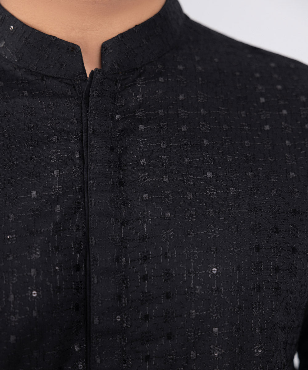 Men's Stitched Black Cotton Suit