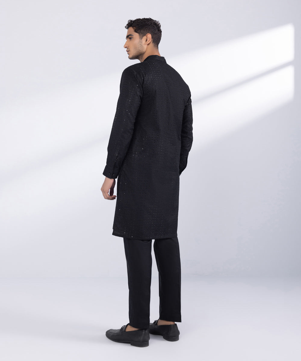 Men's Stitched Black Cotton Suit