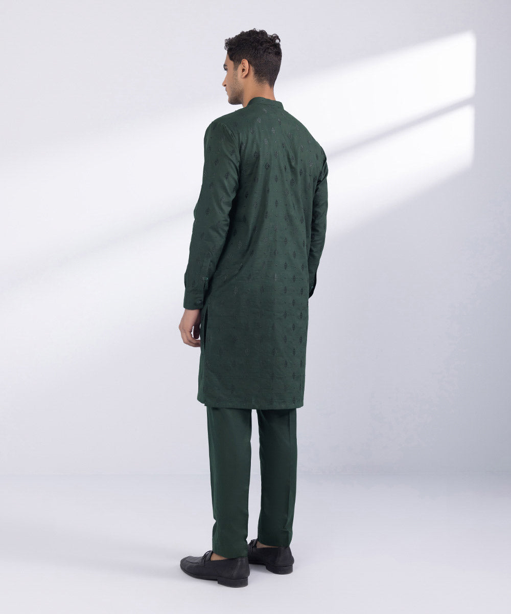 Men's Stitched Dark Green Cotton Suit