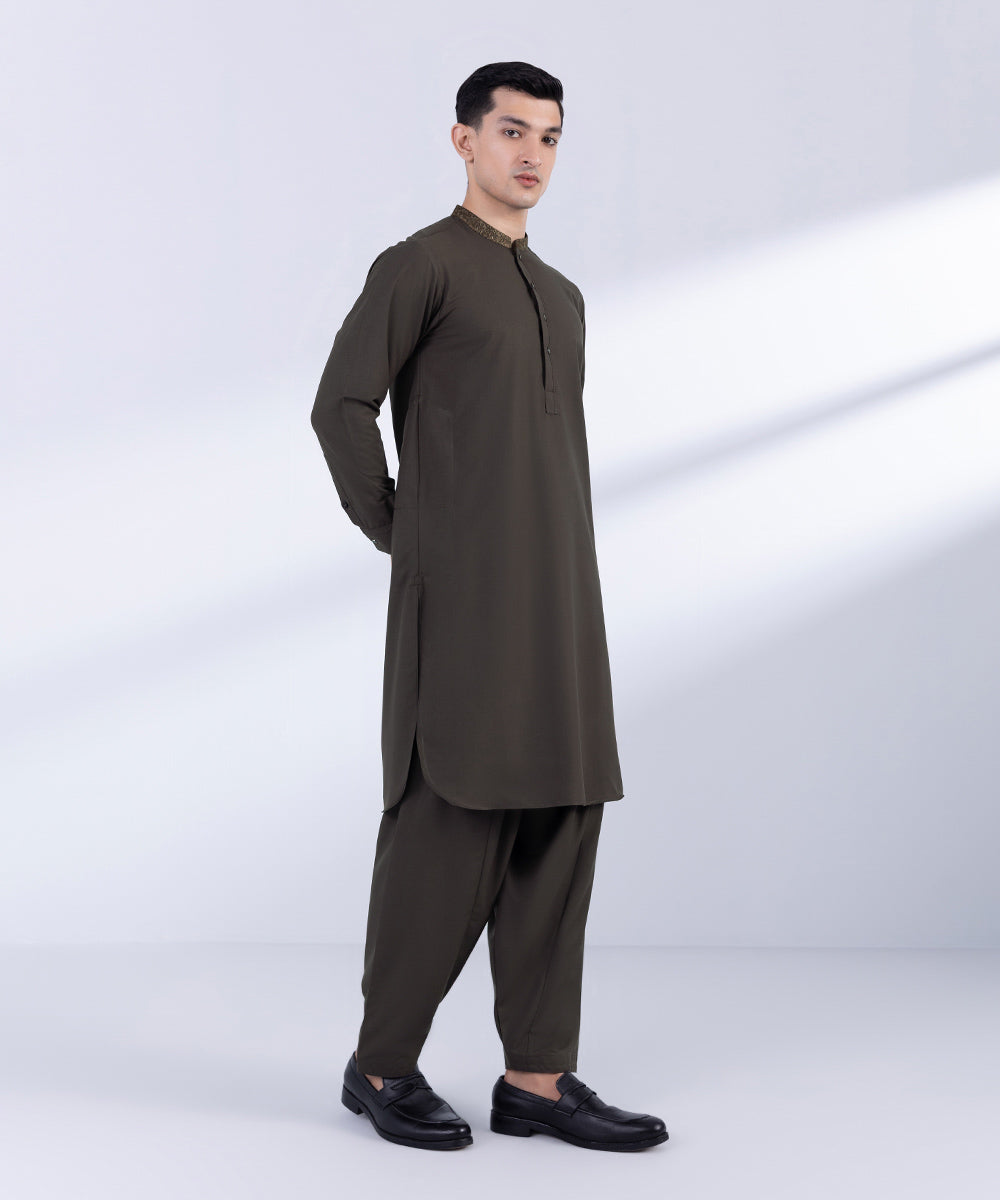 Men's Stitched Brown Premium Wash & Wear Kurta Shalwar