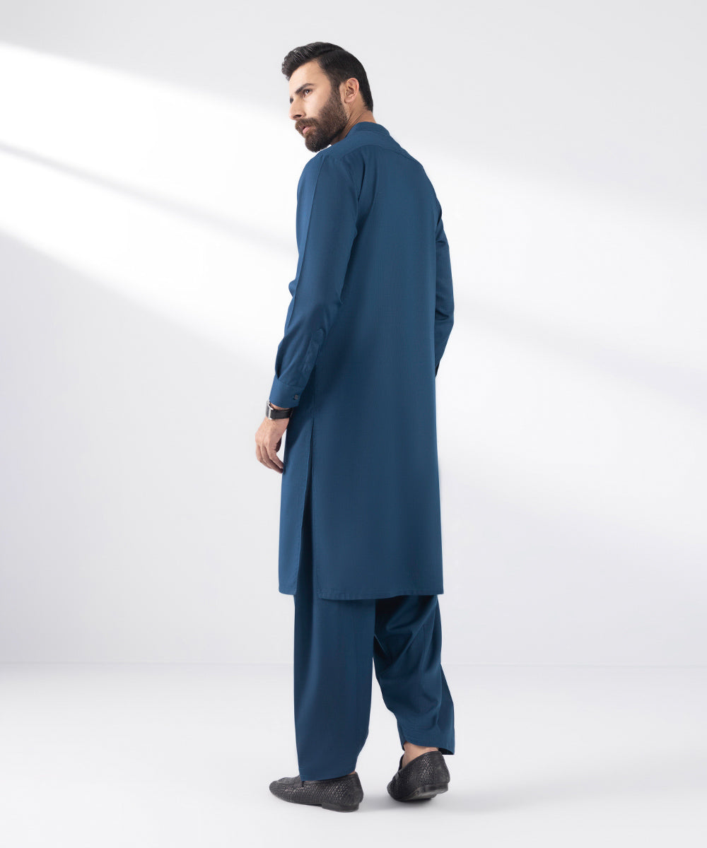 Men's Stitched 2 PC Blue Dobby Suit