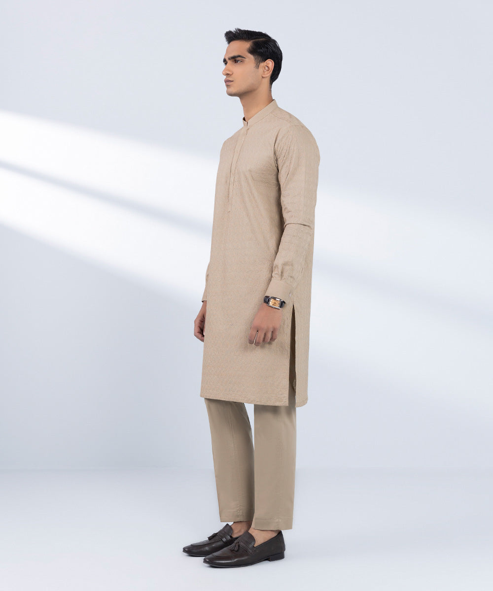 Men's Stitched Embroidered Beige 2 PC Suit 
