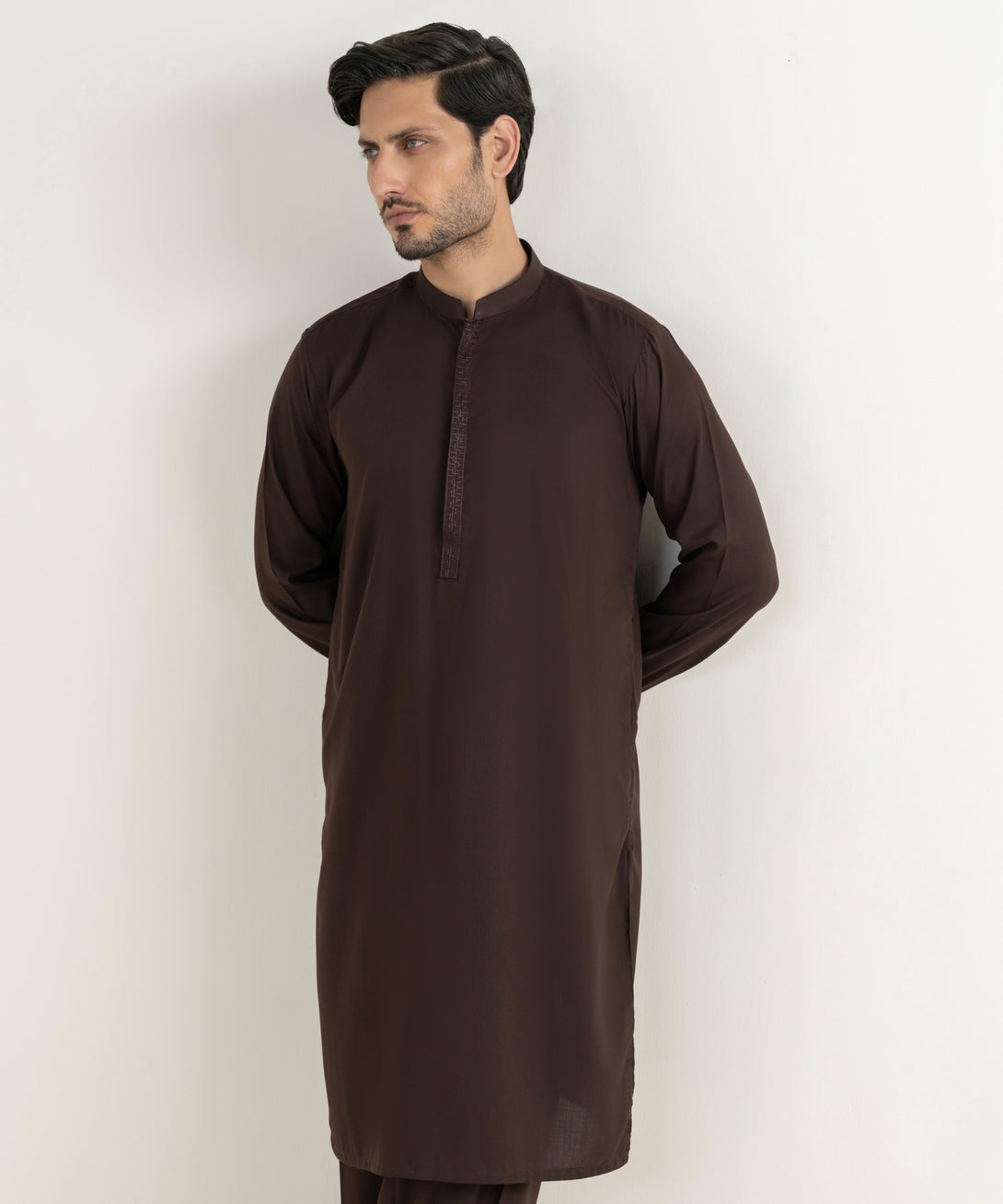 Men's Viscose Embroidered Maroon Kurta Shalwar