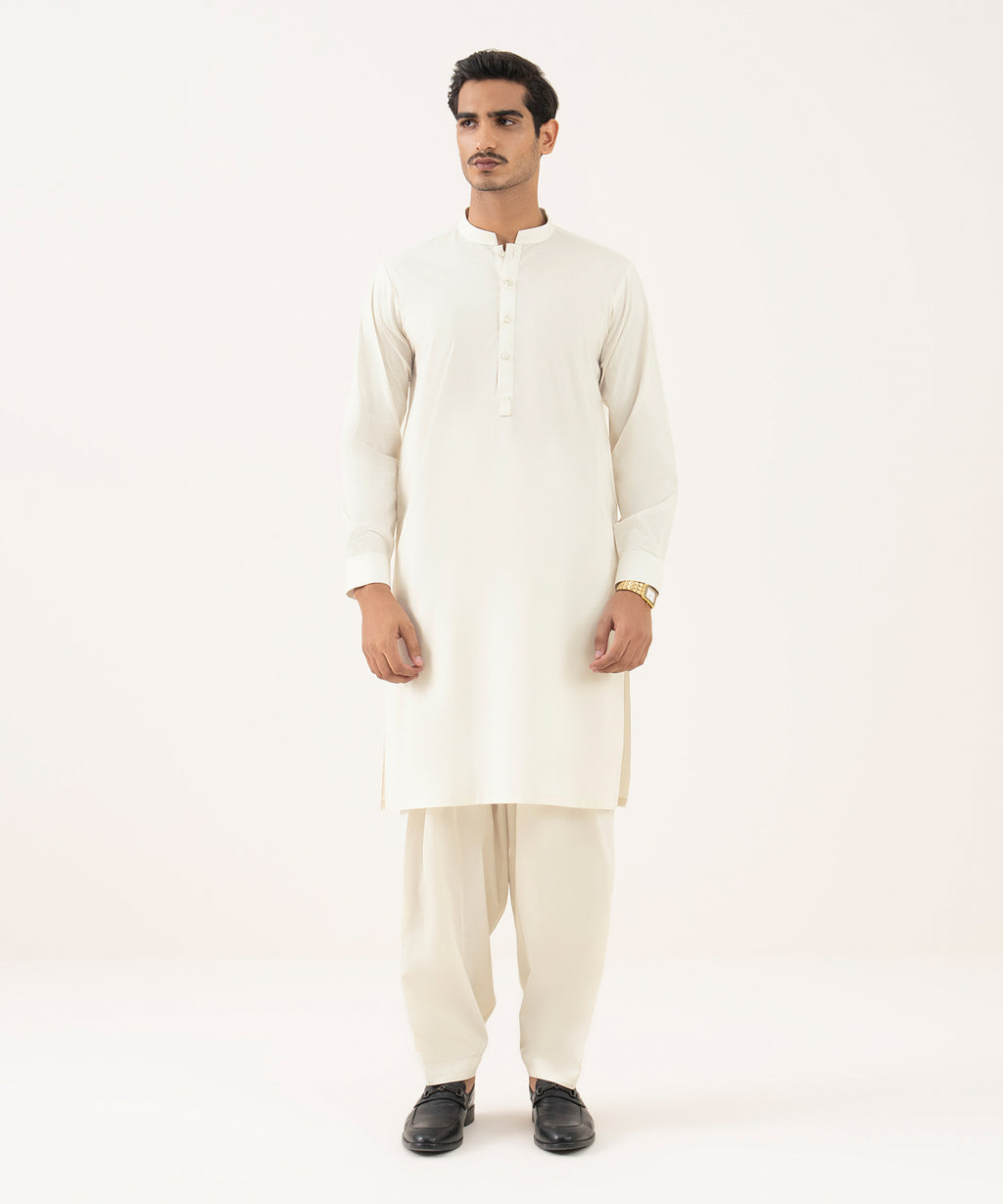 Men's Falak Embroidered Light Khaki Kurta Shalwar