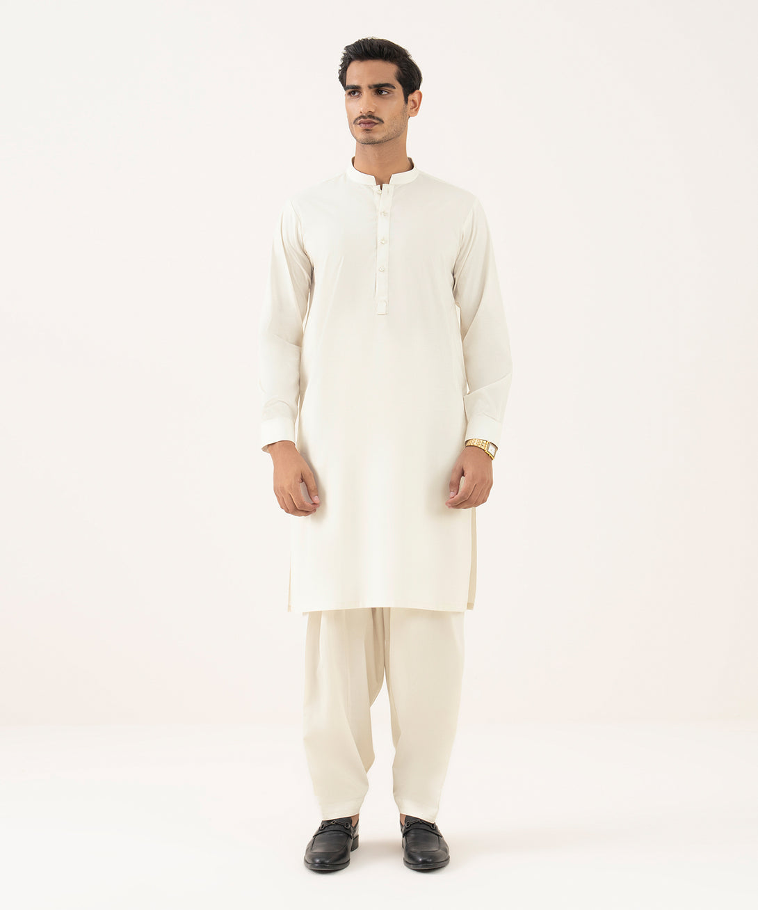 Men's Falak Embroidered Light Khaki Kurta Shalwar