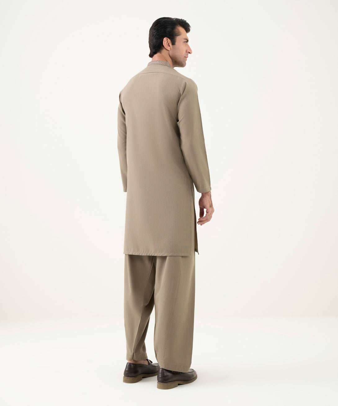 Men's Viscose Embroidered Beige Kurta Shalwar 