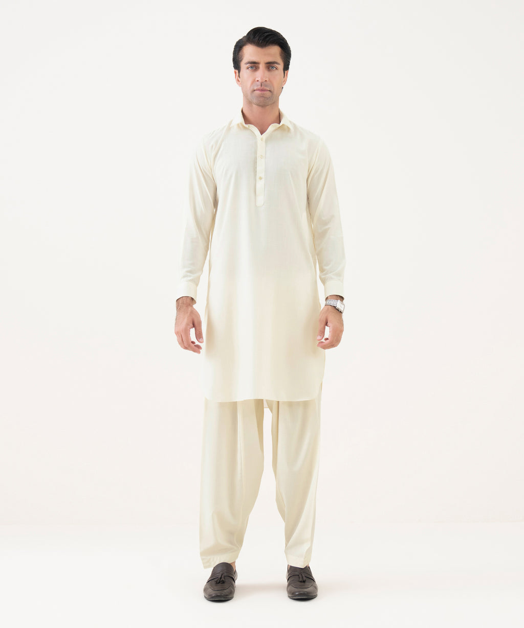 Men's Viscose Plain Off-White Kameez Shalwar 