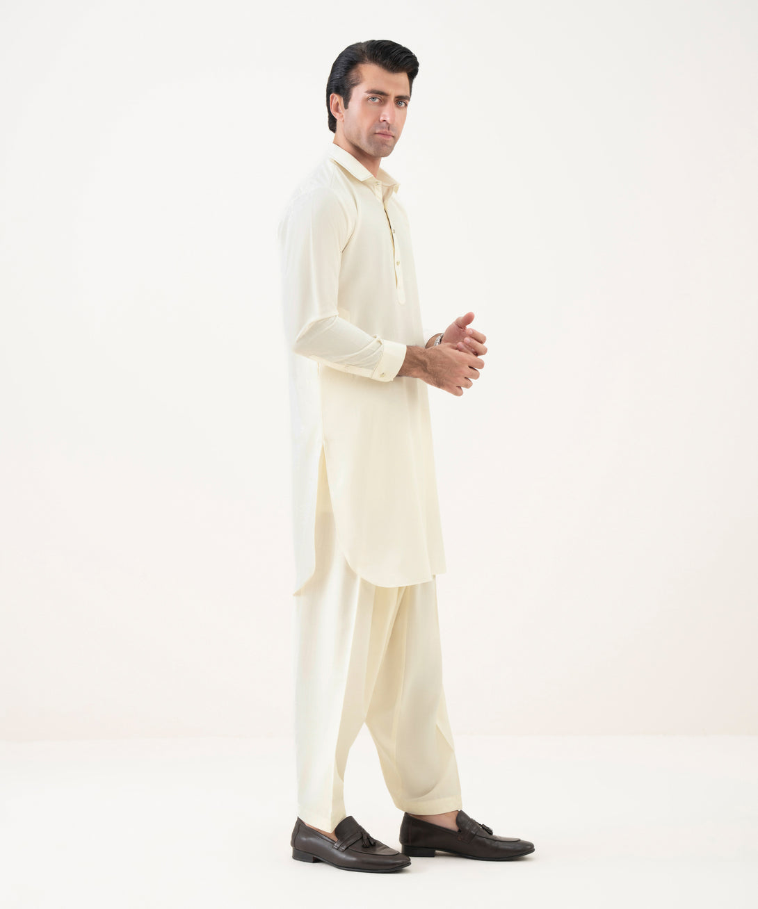 Men's Viscose Plain Off-White Kameez Shalwar 