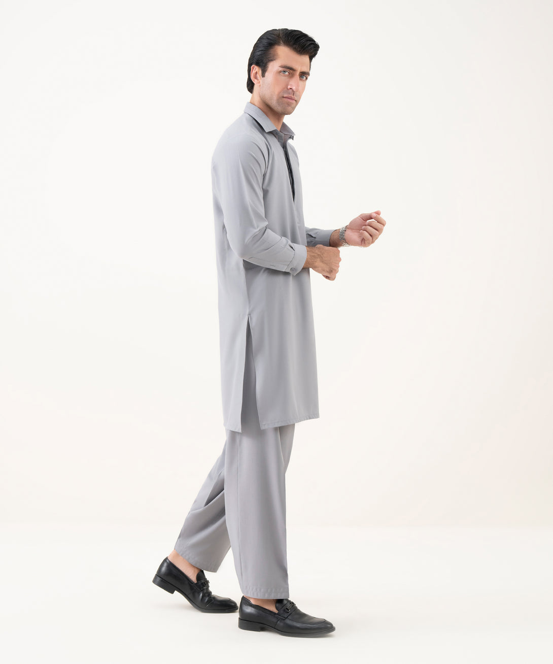 Men's Viscose Plain Grey Kameez Shalwar 