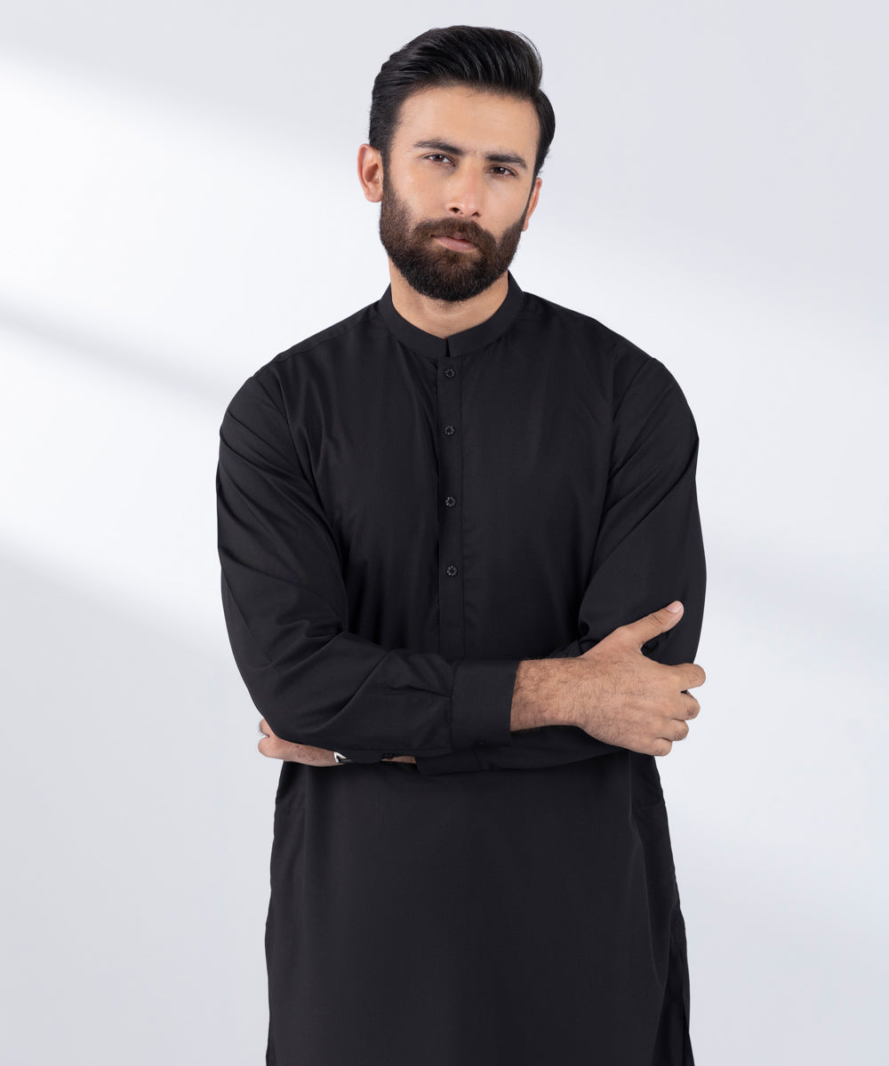 Men's Stitched Wash and Wear Black Suit