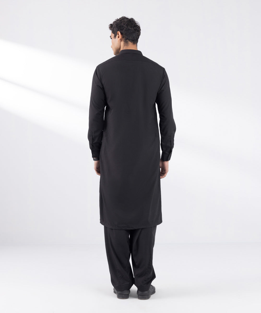 Men's Stitched Wash and Wear Black Suit