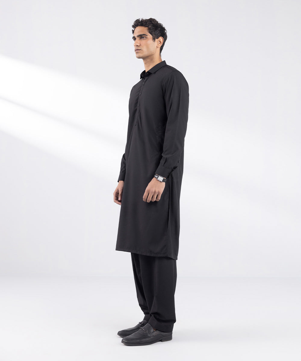 Men's Stitched Wash and Wear Black Suit