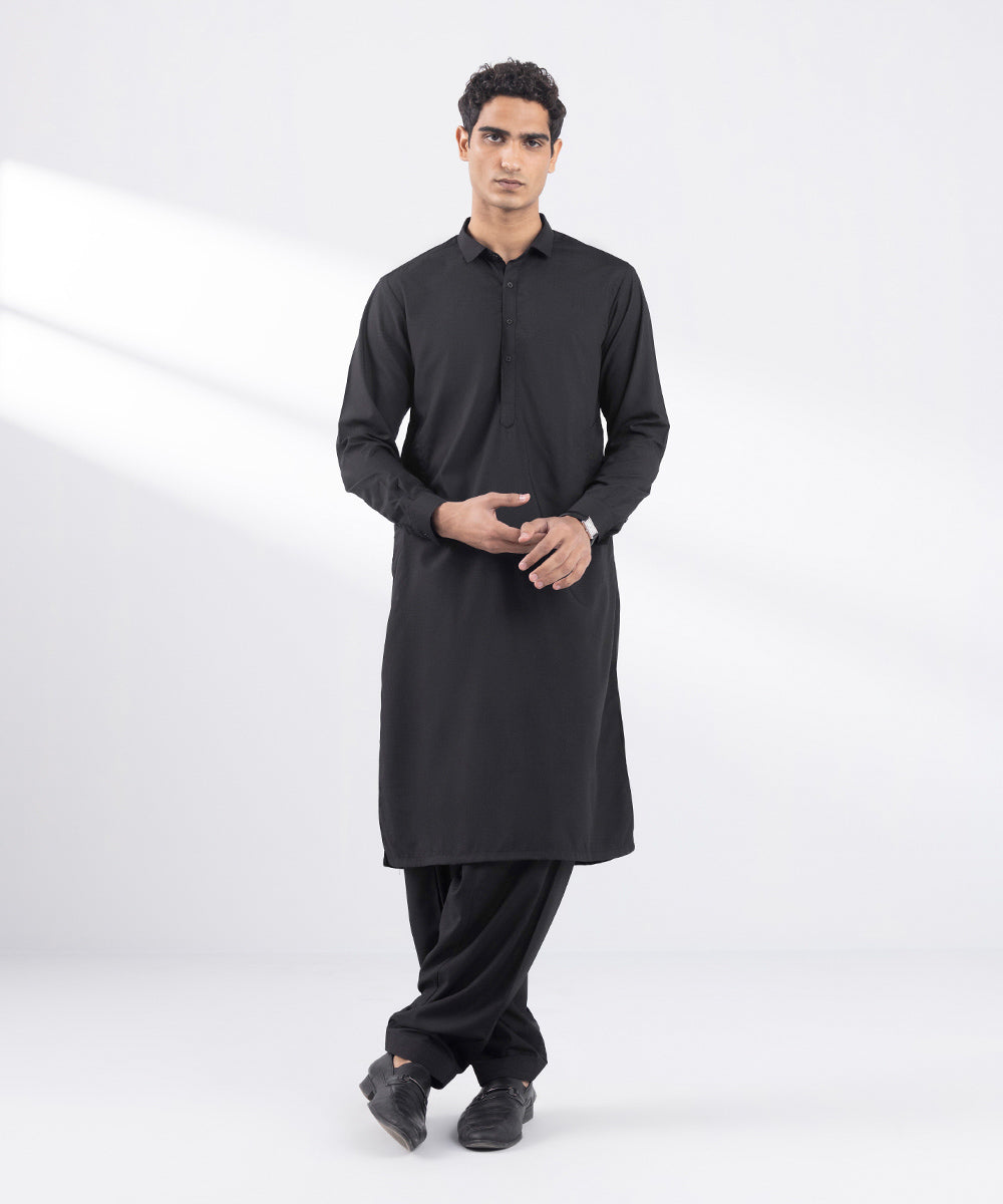 Men's Stitched Wash and Wear Black Suit