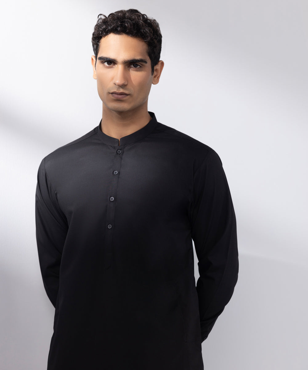 Men's Stitched Wash and Wear Black Suit