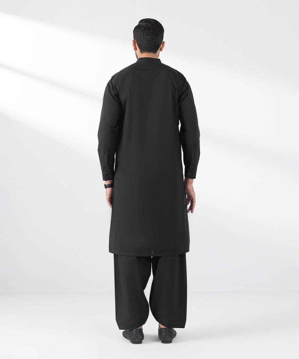 Men's Stitched 2 PC Black Cotton Suit