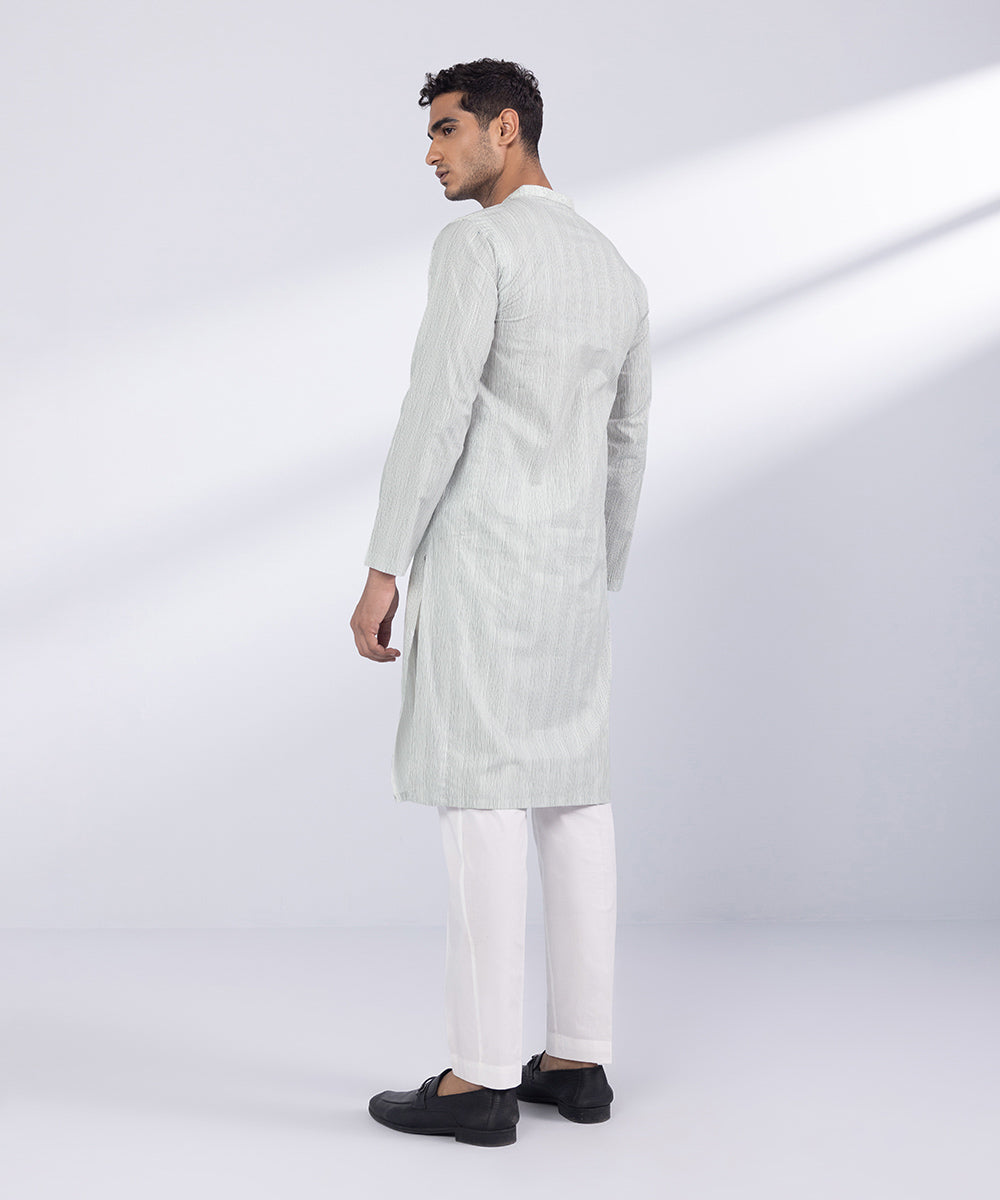 Men's Stitched White Lines Cotton Kurta