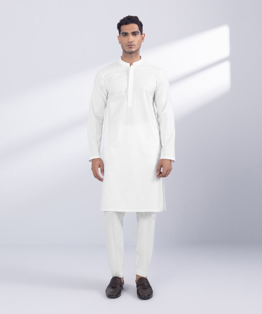 Men's Stitched White Cotton Kurta