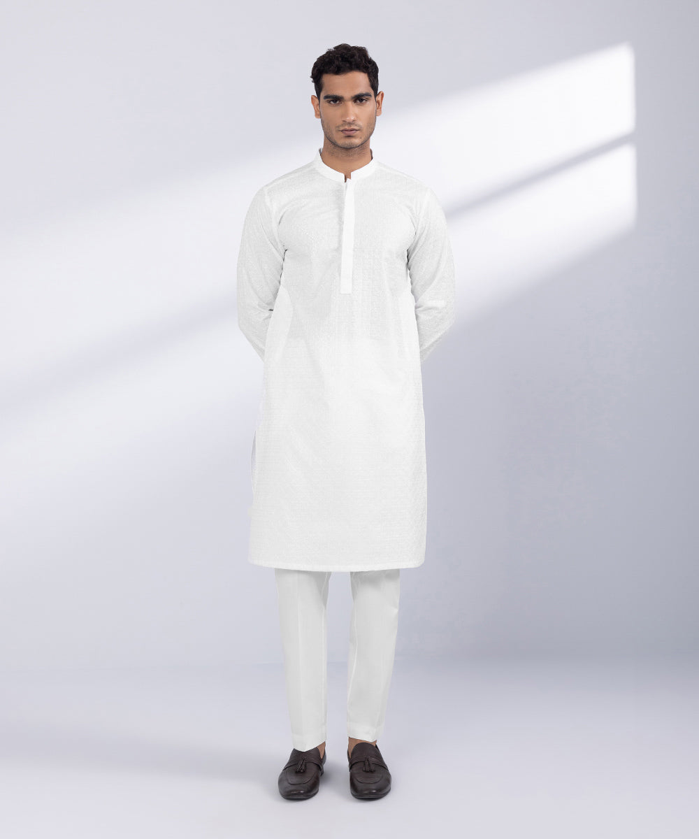 Men's Stitched White Cotton Kurta