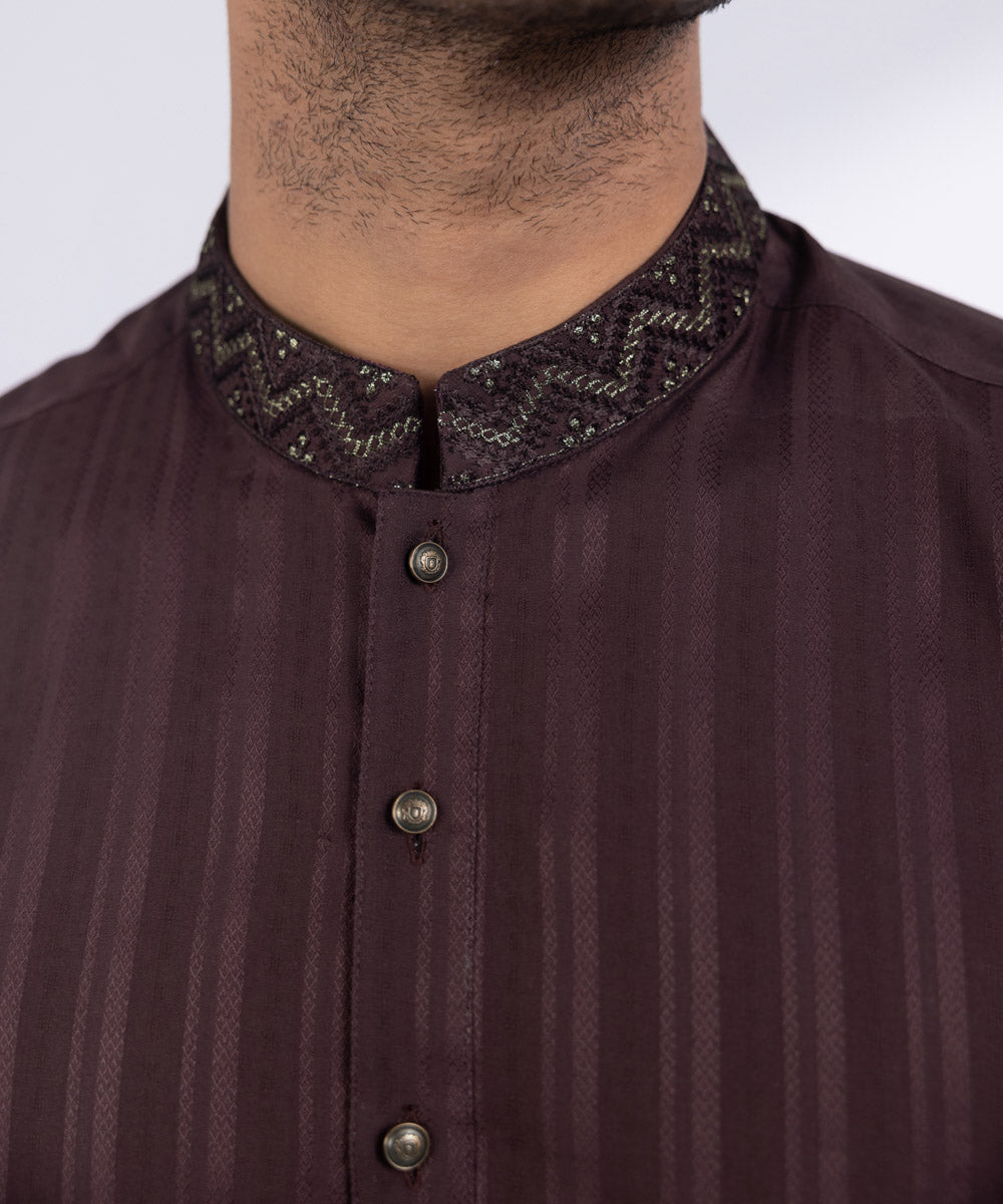 Men's Stitched Dull Maroon Cotton Kurta