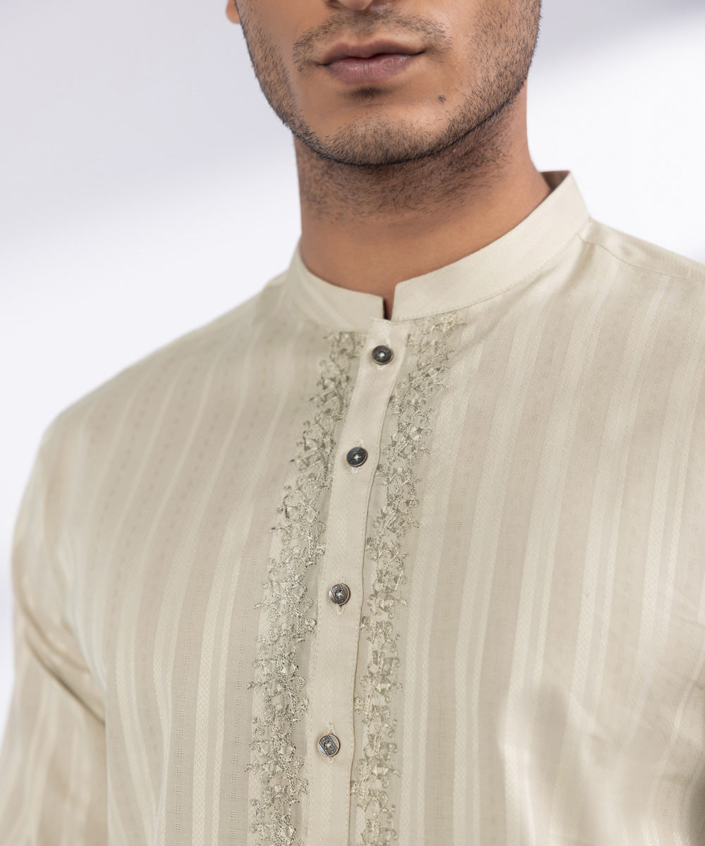 Men's Stitched Beige Cotton Kurta