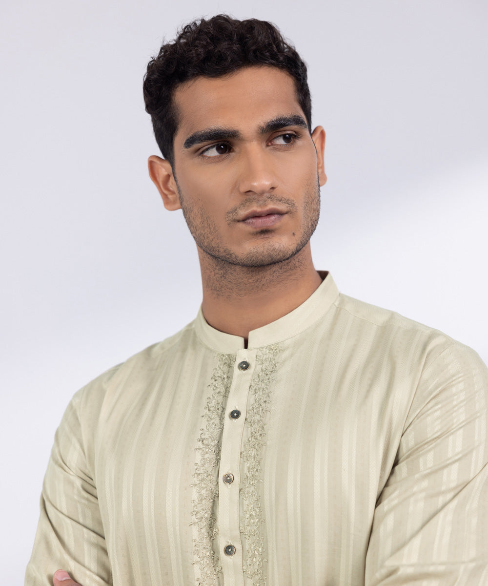 Men's Stitched Beige Cotton Kurta