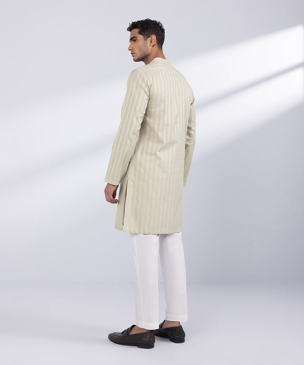 Men's Stitched Beige Cotton Kurta