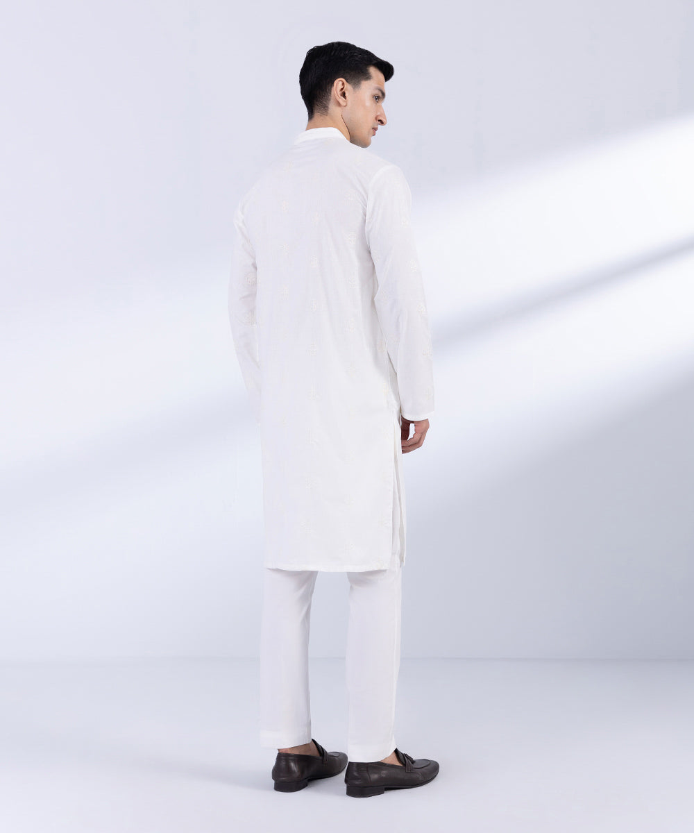 Men's Stitched White Wash & Wear Kurta