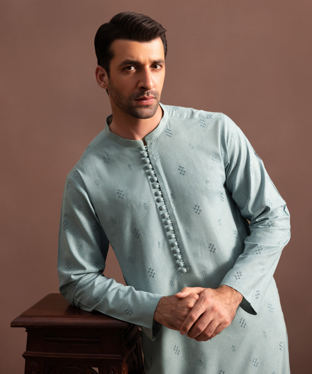 Men's Stitched Sea Green Wash & Wear Kurta