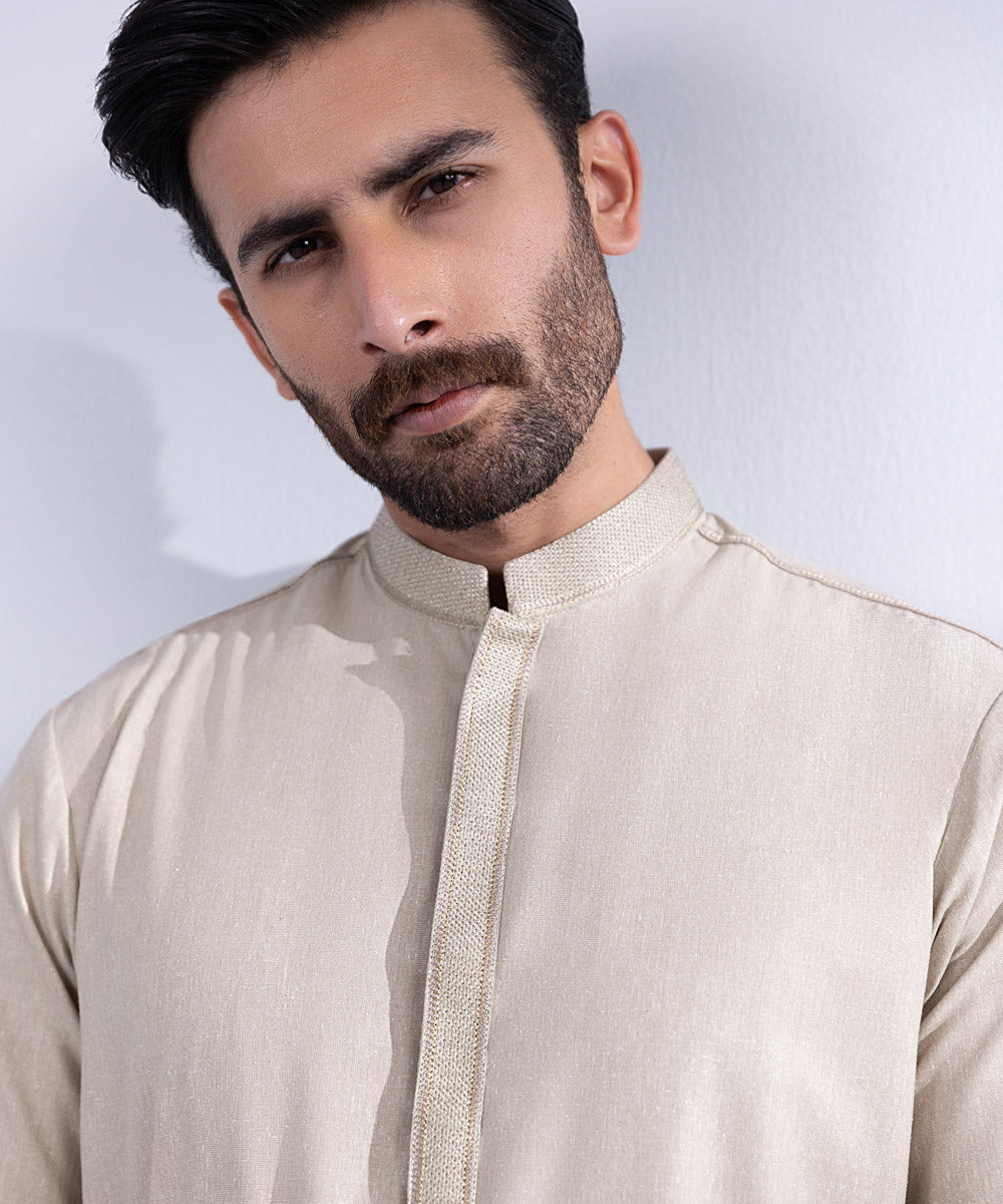 Men's Stitched Beige Wash & Wear Kurta