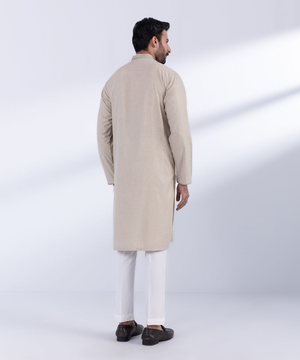 Men's Stitched Beige Wash & Wear Kurta