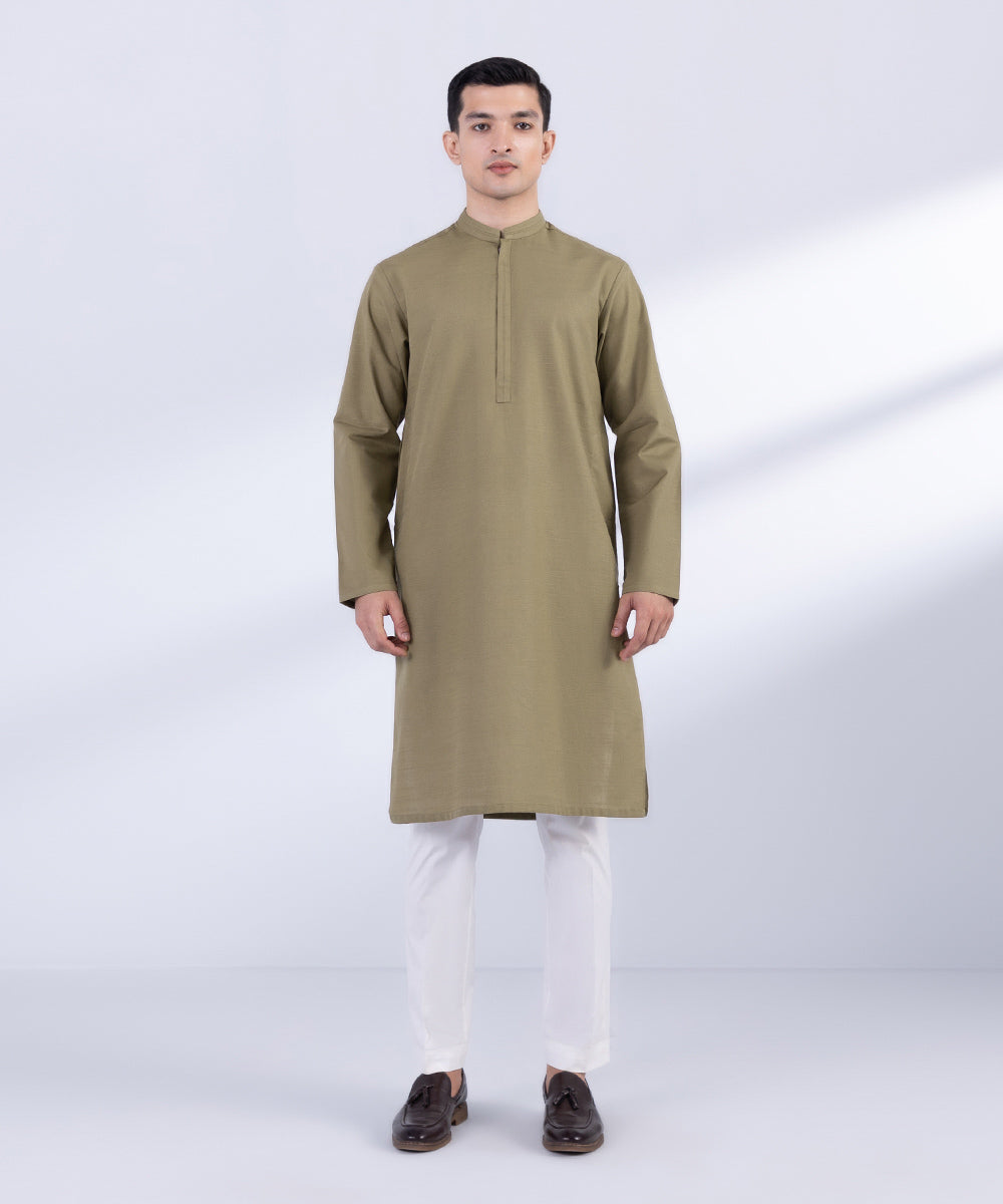 Men's Stitched Khaki Khaddar Kurta