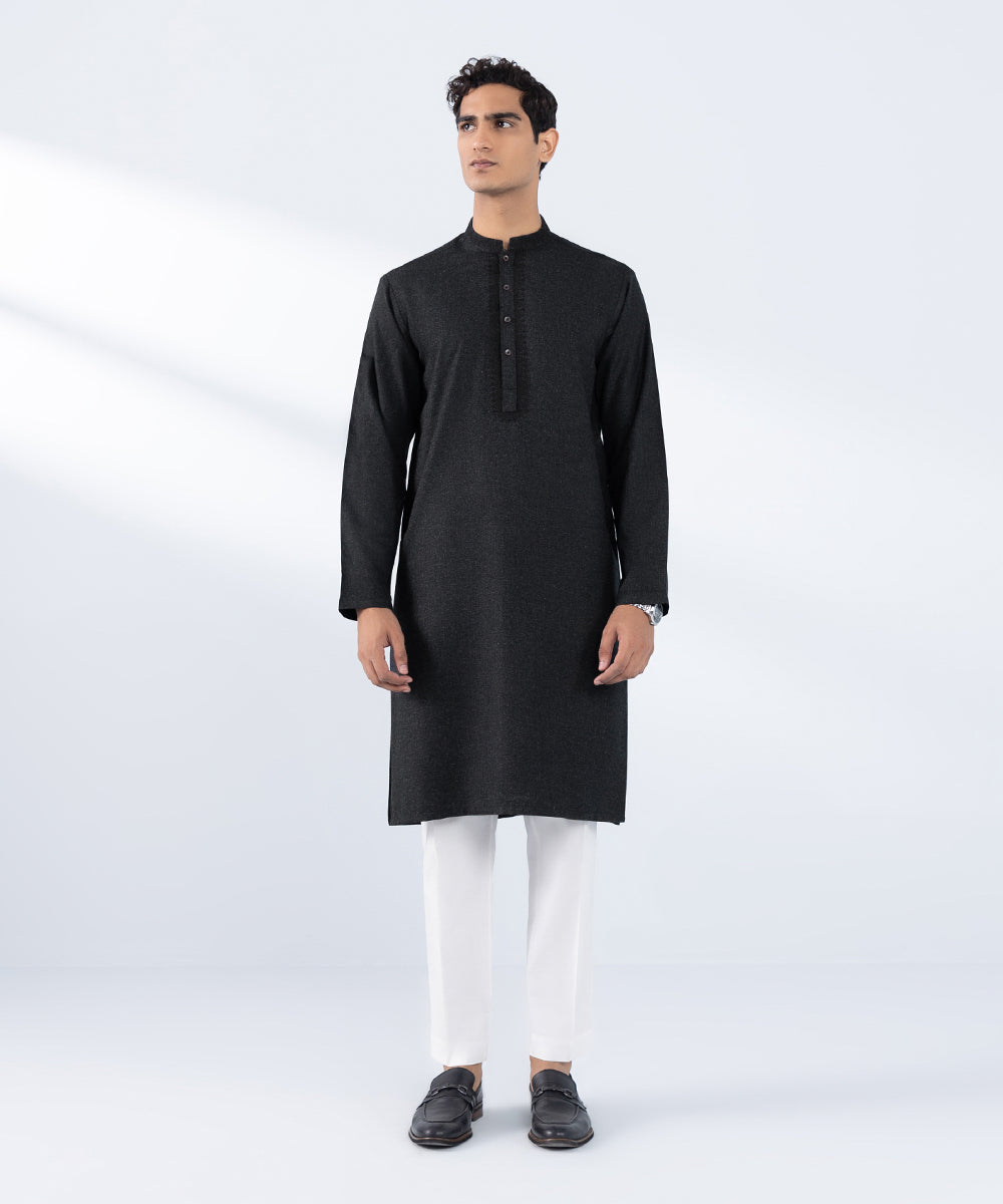 Men's Stitched Embroidered Indigo Wash & Wear Kurta 