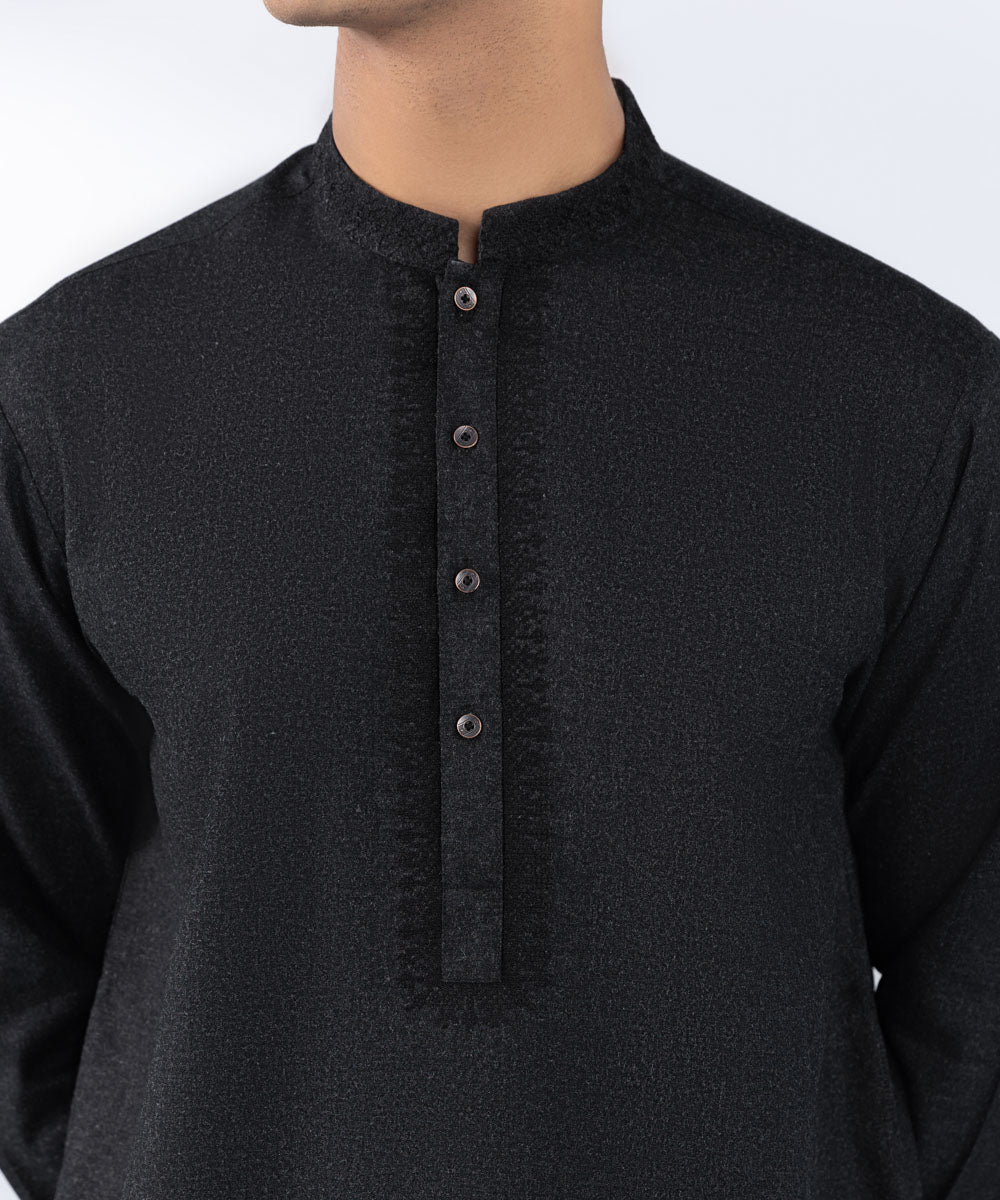 Men's Stitched Embroidered Indigo Wash & Wear Kurta 