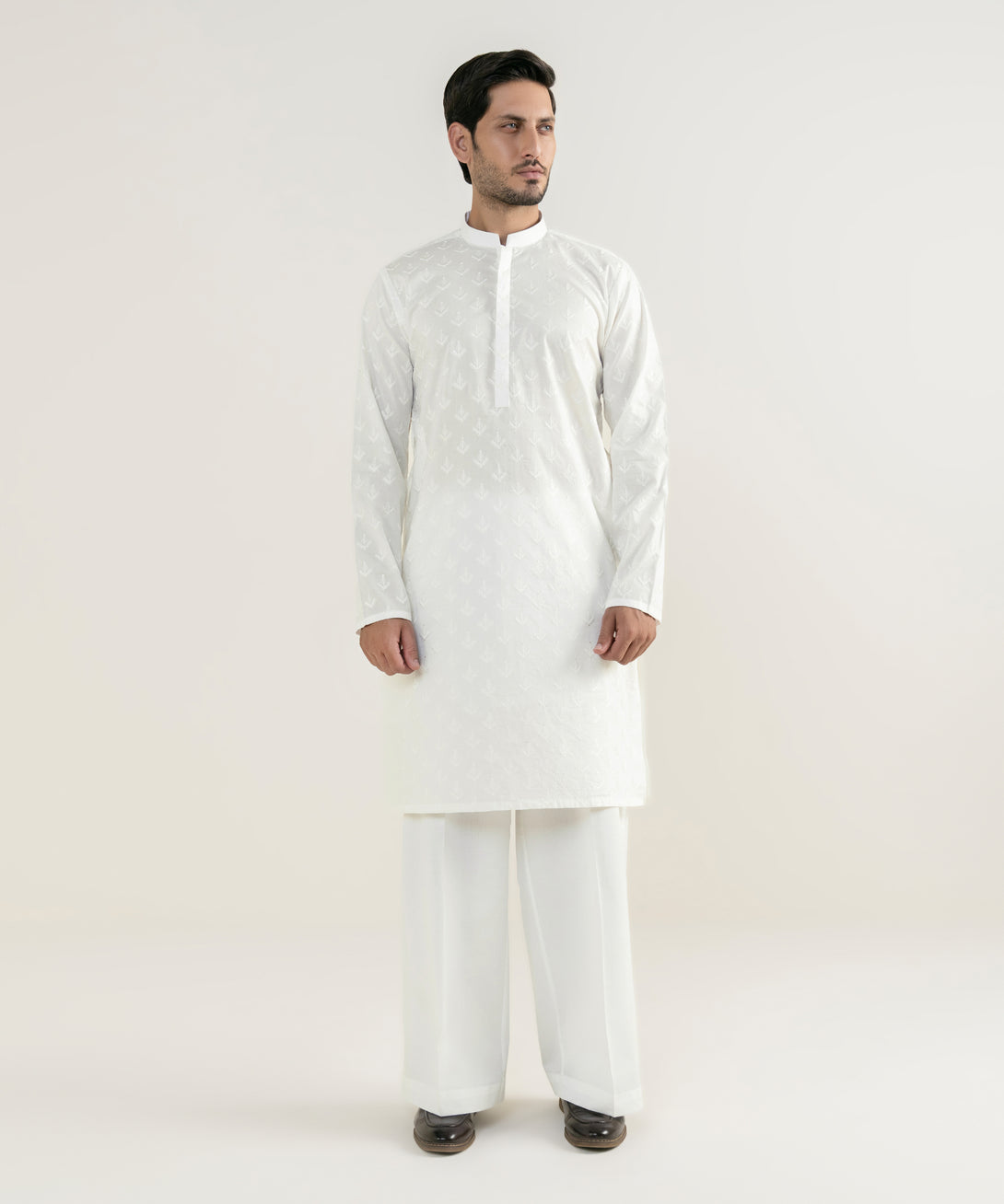 Men's 100% Cotton Embroidered White Kurta