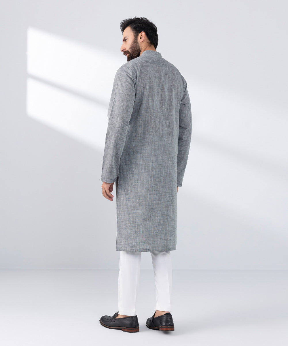 Men's Stitched Grey Cotton Kurta 