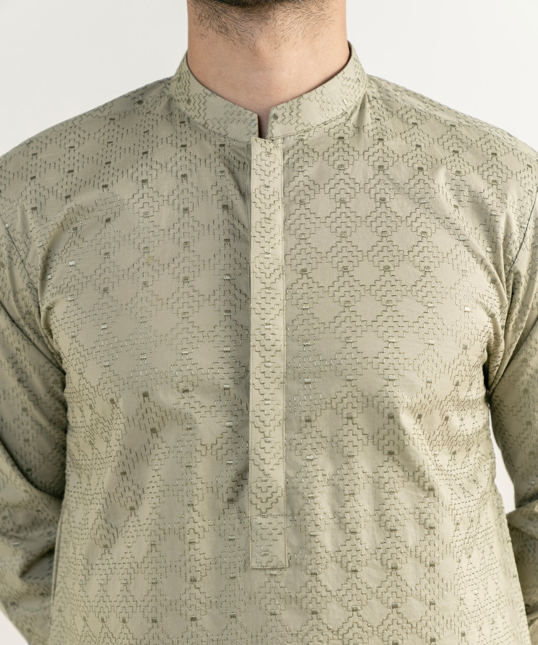 Men's 100% Cotton Embroidered Olive Green Kurta