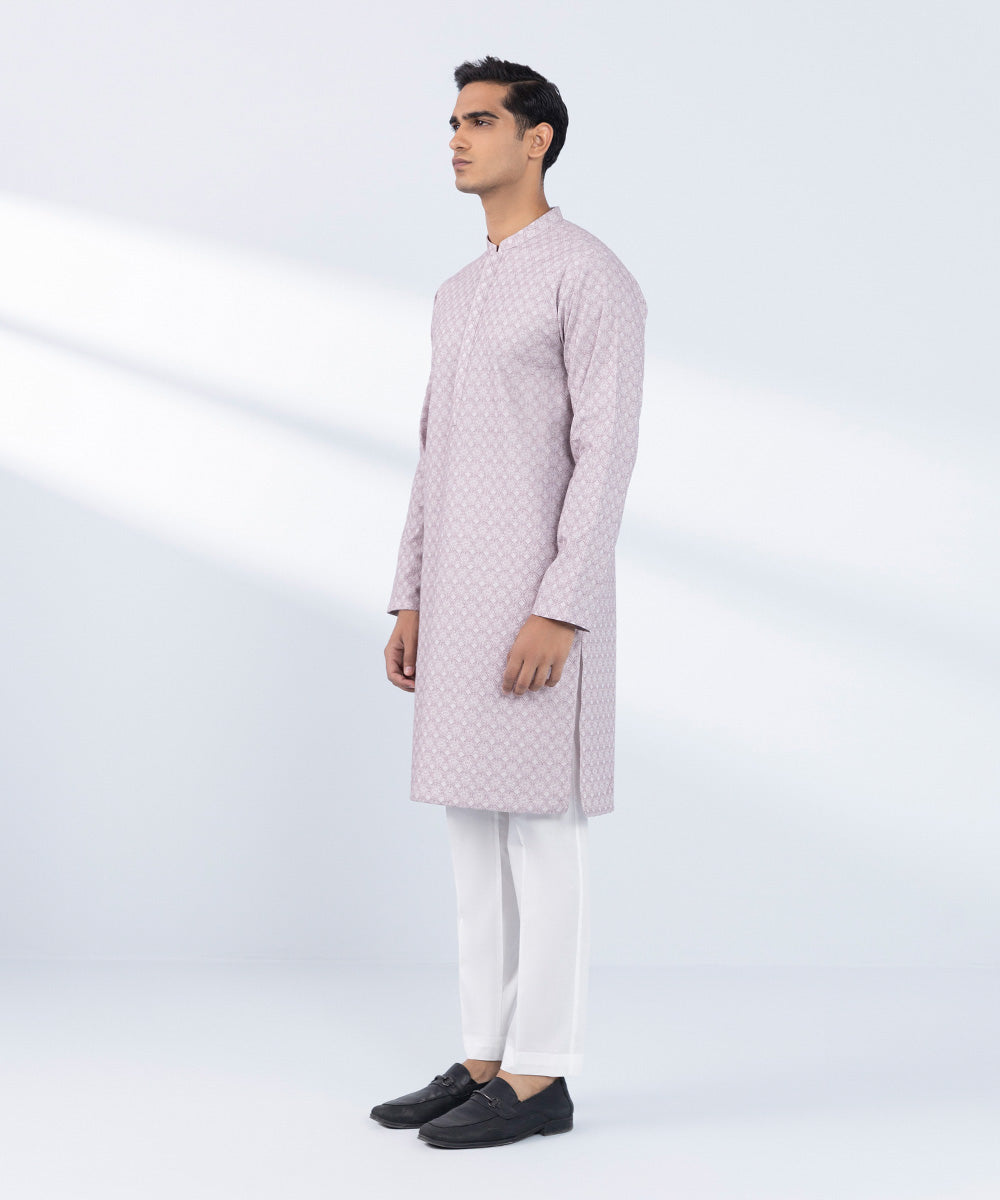 Men's Stitched Embroidered Purple Kurta 