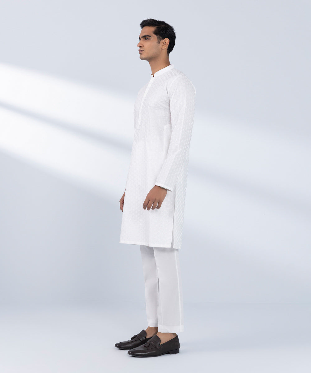 Men's Stitched Embroidered White Kurta 