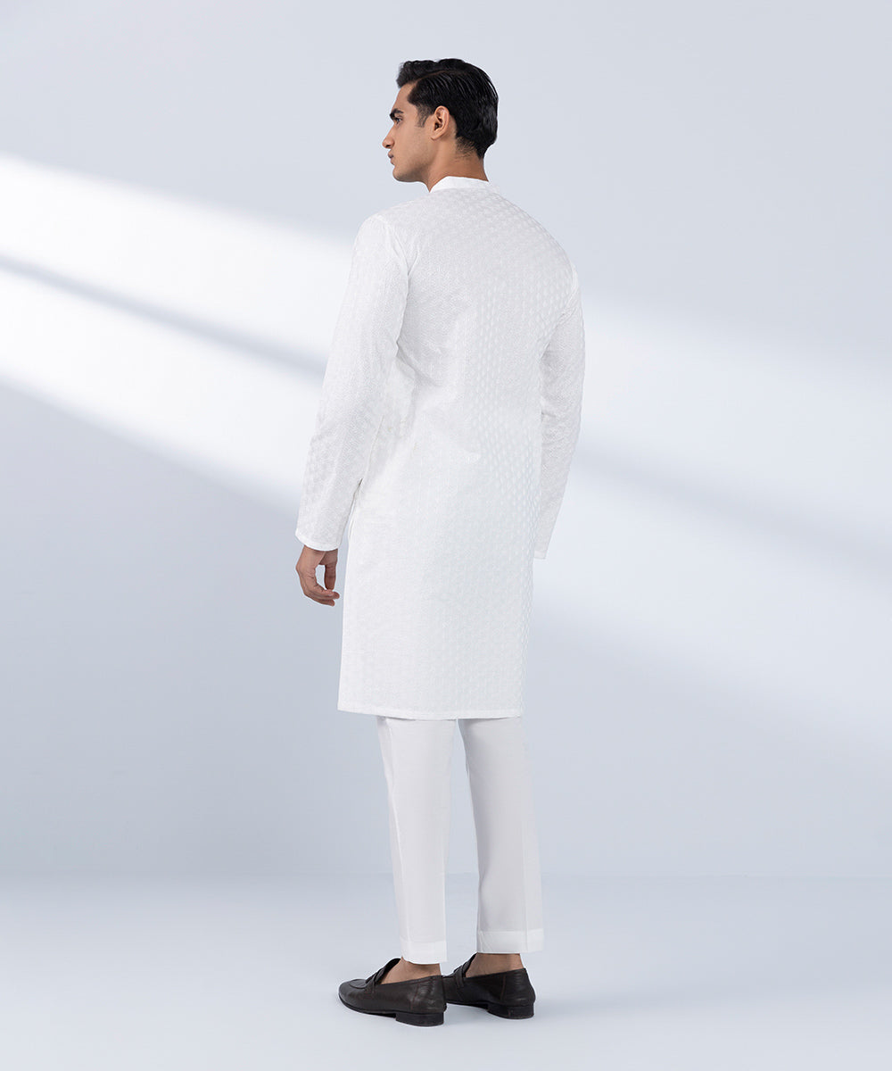 Men's Stitched Embroidered White Kurta 