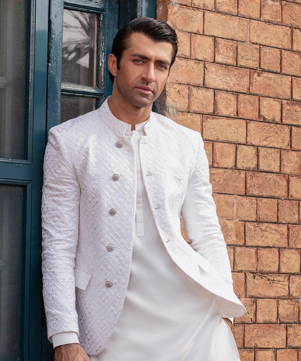 Men's Stitched White Cotton Prince Coat