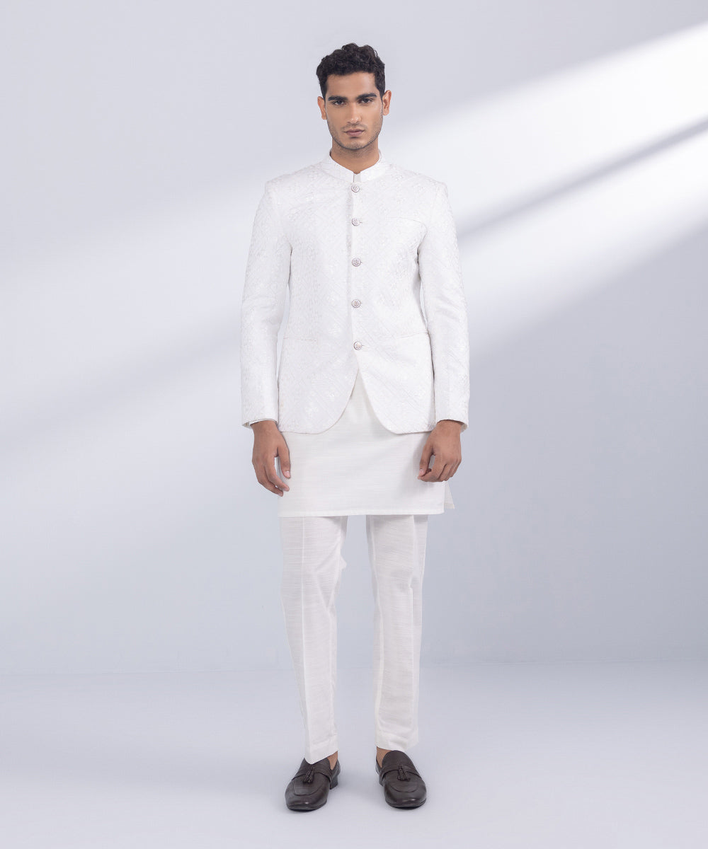 Men's Stitched White Cotton Prince Coat