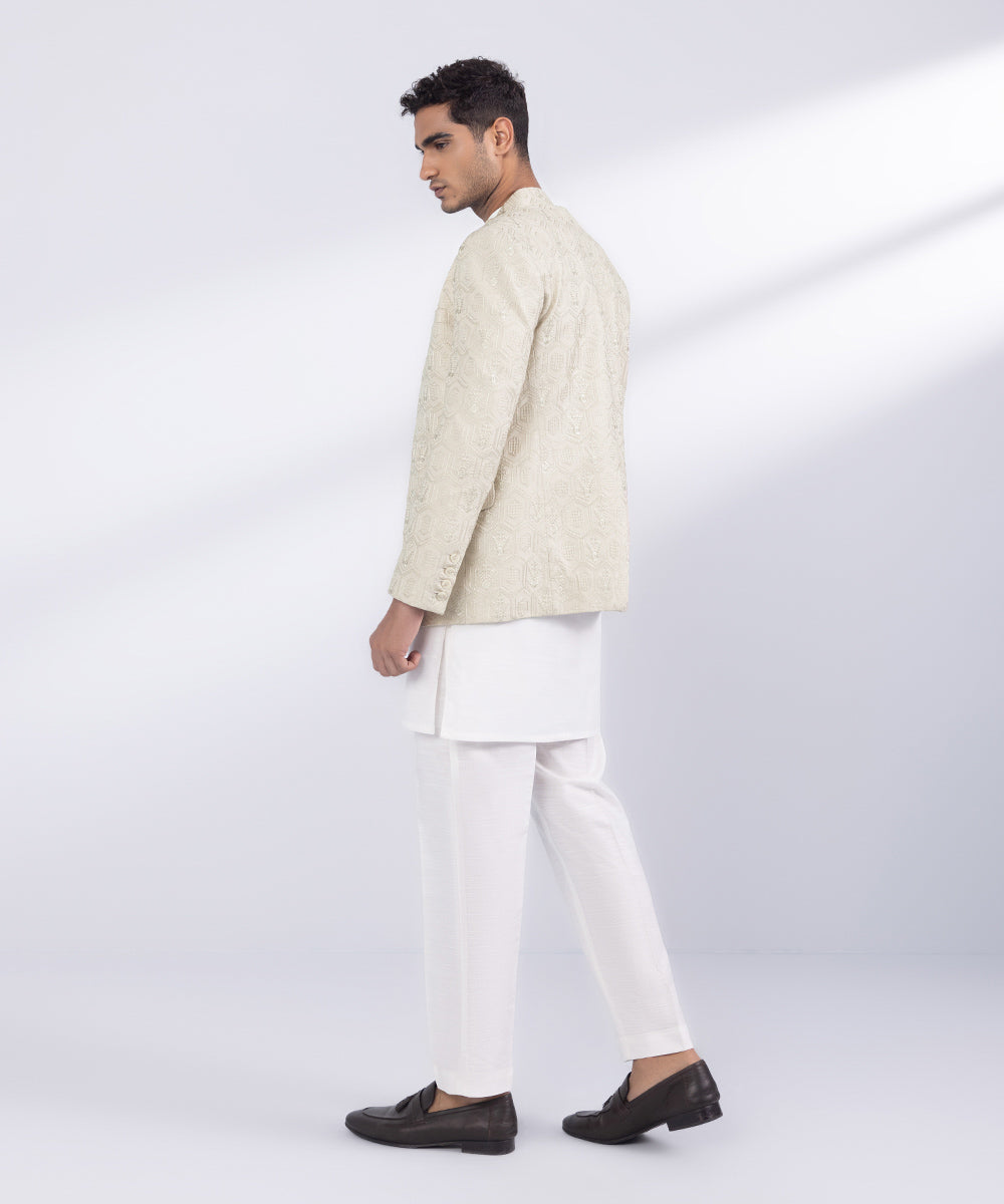 Men's Stitched Beige Cotton Prince Coat