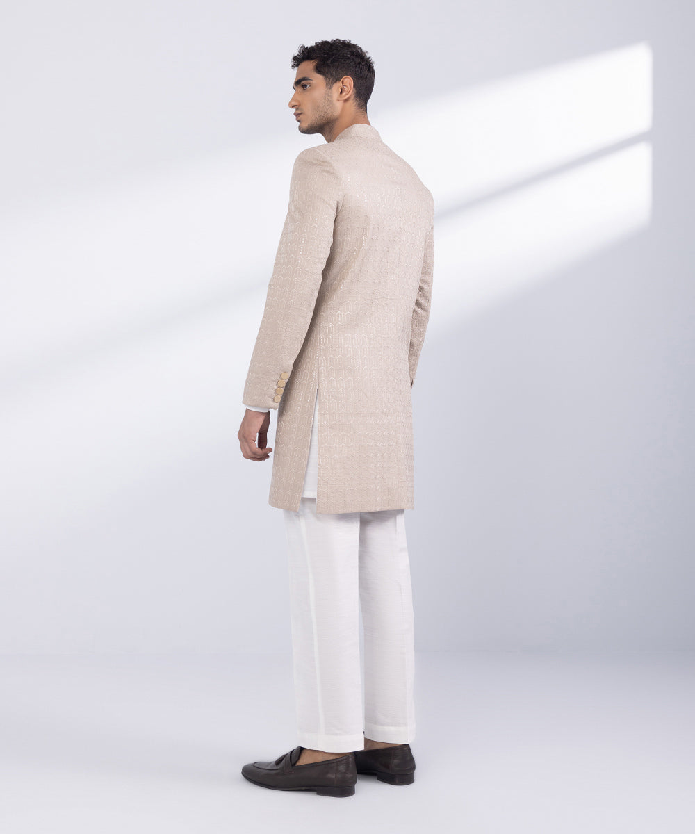 Men's Stitched Beige Cotton Sherwani