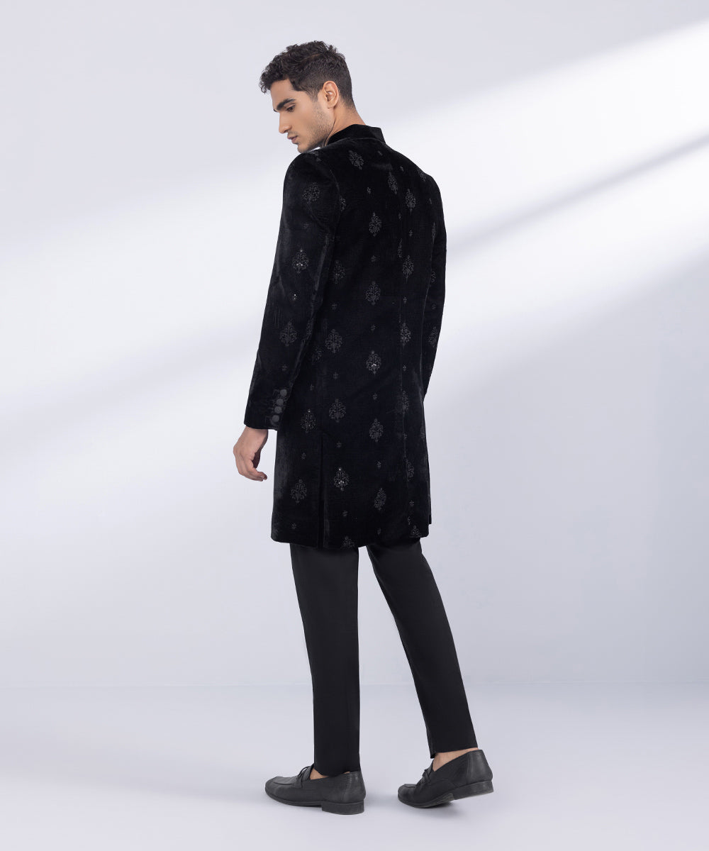 Men's Stitched Black Velvet Sherwani