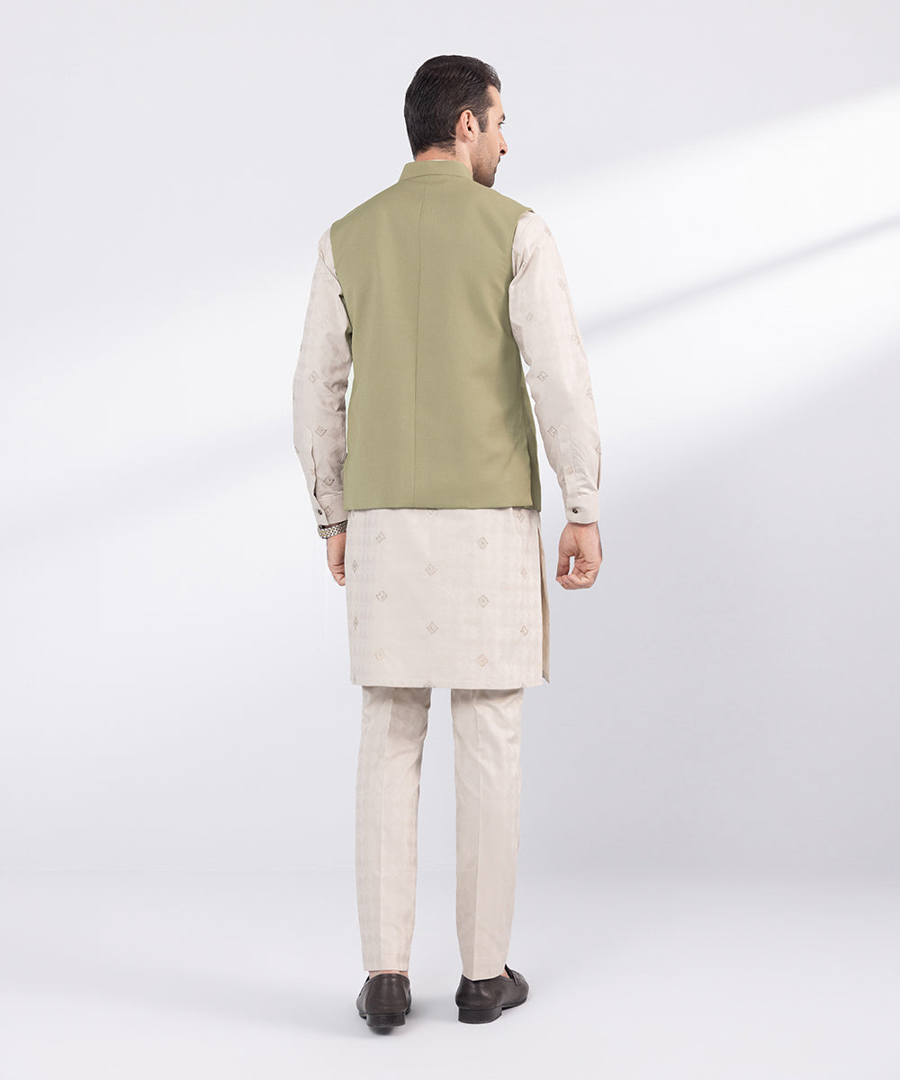 Men's Stitched Beige Tropical Fabric Waistcoat