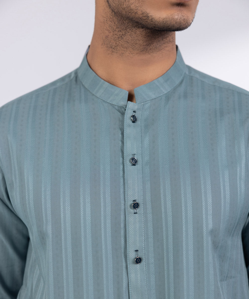 Men's Stitched Sea Grey Cotton Kurta