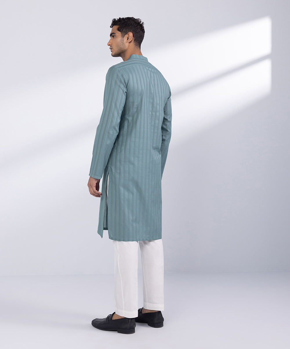 Men's Stitched Sea Grey Cotton Kurta